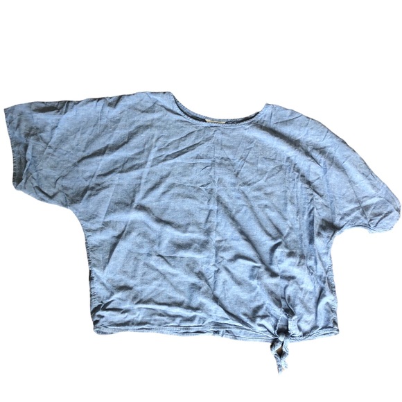 Time and Tru chambery cotton rayon lined blue tie scoop neck top - Picture 1 of 7